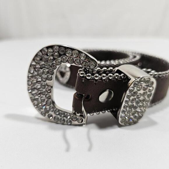 Nocona Accessories - Nocona Cowgirl Western Brown/Rhinestone Heart Leather Belt Size 28 Bling